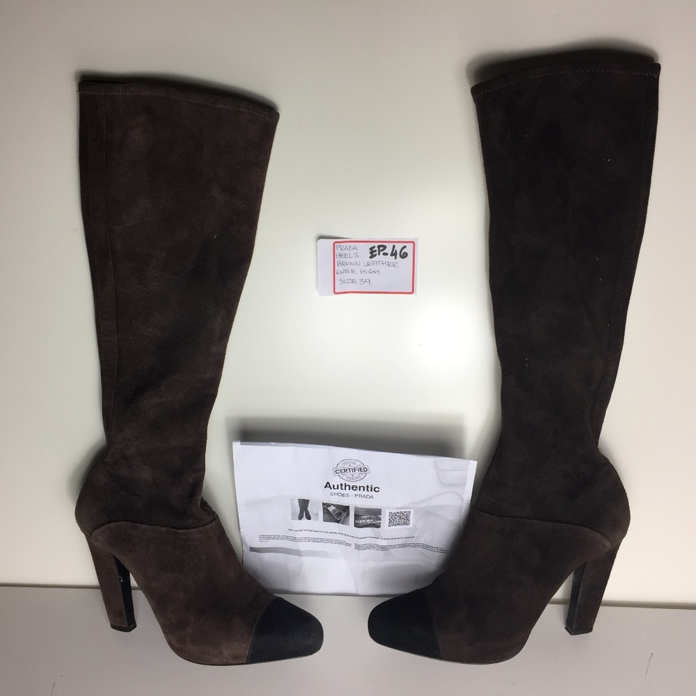 PRADA BROWN KNEE HIGH HEALS SIZE 39 US 8.5
